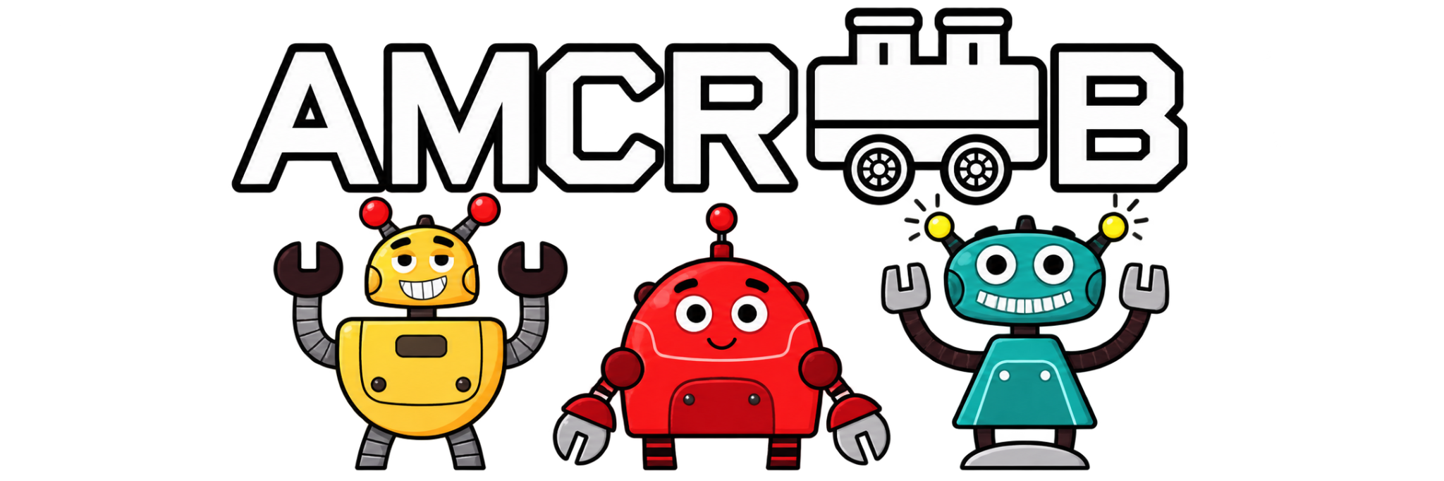 AMCROB logo with three friendly learning robots